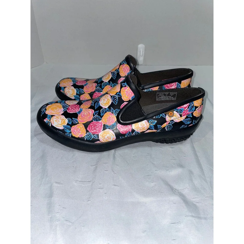 Bogs Patch Slip Rose Waterproof Garden Shoes Floral Black Multi 72742-009 Size 9